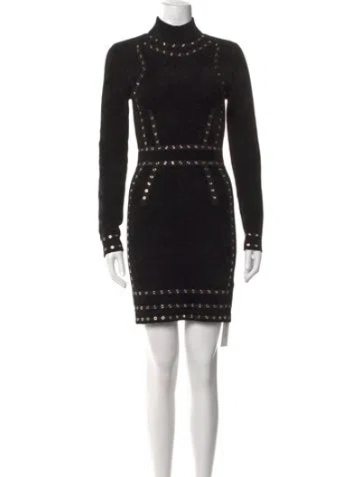 Pre-owned Ronny Kobo Mock Neck Mini Dress In Black