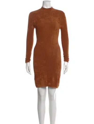 Pre-owned Ronny Kobo Mock Neck Mini Dress In Brown