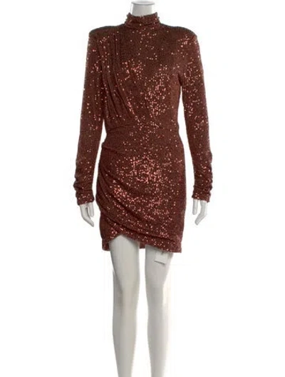 Pre-owned Ronny Kobo Mock Neck Mini Dress In Brown