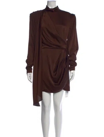 Pre-owned Ronny Kobo Mock Neck Mini Dress In Brown