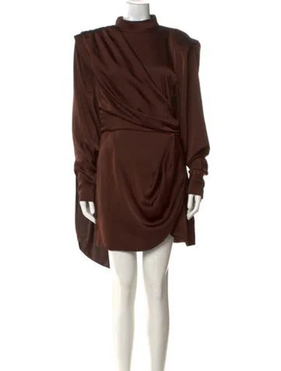 Pre-owned Ronny Kobo Mock Neck Mini Dress In Brown