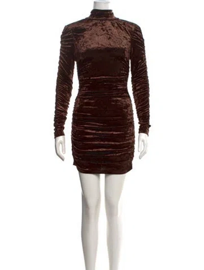 Pre-owned Ronny Kobo Mock Neck Mini Dress In Brown