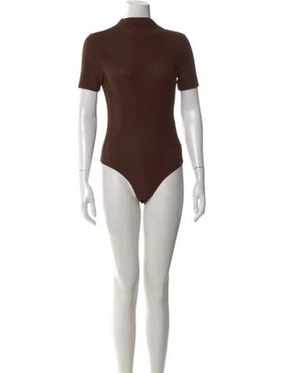 Pre-owned Ronny Kobo Mock Neck Short Sleeve Bodysuit In Brown