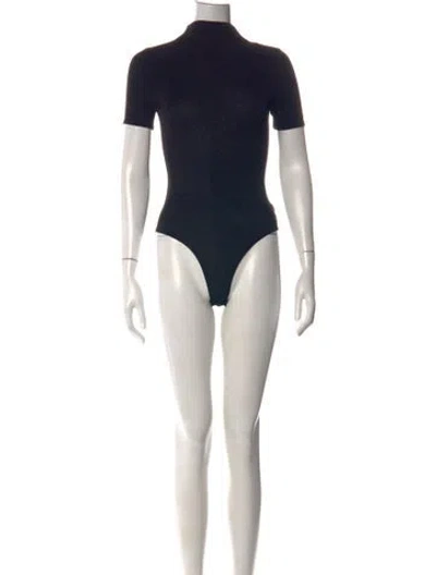 Pre-owned Ronny Kobo Mock Neck Short Sleeve Bodysuit W/ Tags In Black