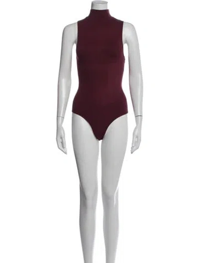 Pre-owned Ronny Kobo Mock Neck Sleeveless Bodysuit In Burgundy