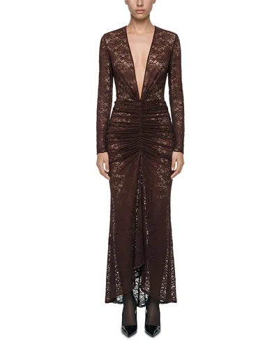 Ronny Kobo Nelli Lace Plunge Neck Dress In Brown
