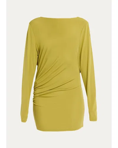 Ronny Kobo Nia Draped Bateau-neck Jersey Mini Dress In Gold