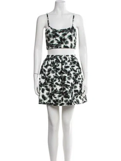 Pre-owned Ronny Kobo Nylon Printed Skirt Set In White