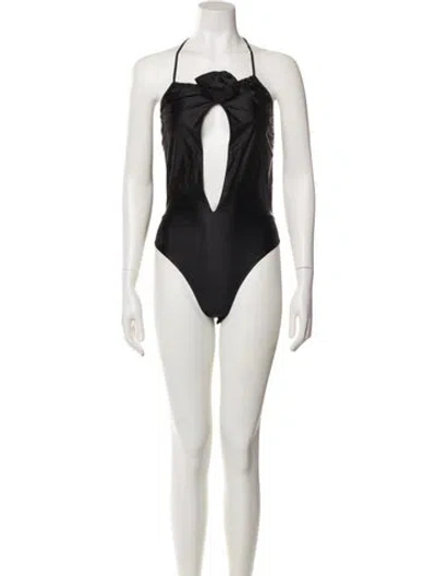 Pre-owned Ronny Kobo Nylon V-neck Bodysuit In Black