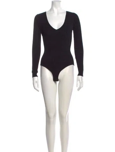Pre-owned Ronny Kobo Nylon V-neck Bodysuit In Black