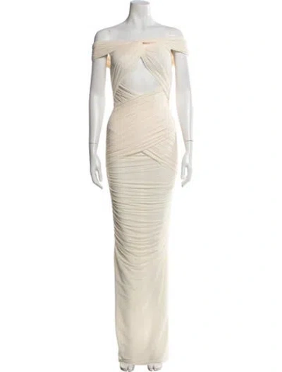 Pre-owned Ronny Kobo Off-the-shoulder Long Dress In Neutral