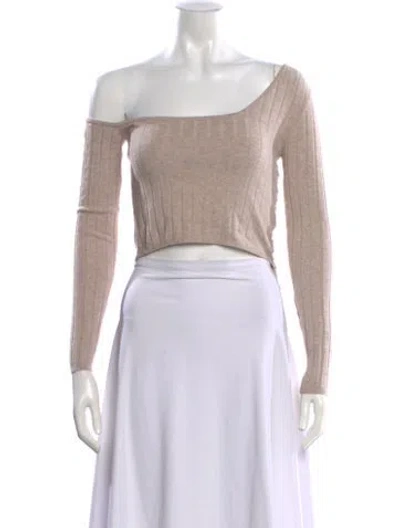 Pre-owned Ronny Kobo Off-the-shoulder Long Sleeve Crop Top In Neutral