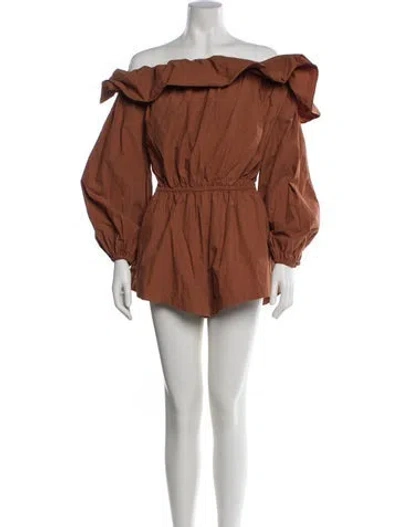 Pre-owned Ronny Kobo Off-the-shoulder Romper In Brown