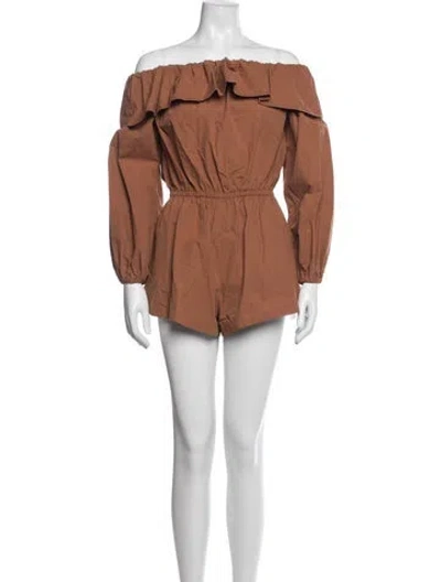 Pre-owned Ronny Kobo Off-the-shoulder Romper In Brown
