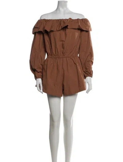 Pre-owned Ronny Kobo Off-the-shoulder Romper In Brown