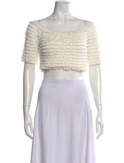 Pre-owned Ronny Kobo Off-the-shoulder Short Sleeve Crop Top In Neutral