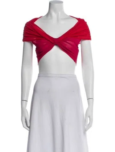 Pre-owned Ronny Kobo Off-the-shoulder Short Sleeve Crop Top In Pink