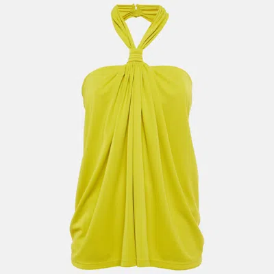 Ronny Kobo Olive Green Jersey Halterneck Ruched Top In Yellow