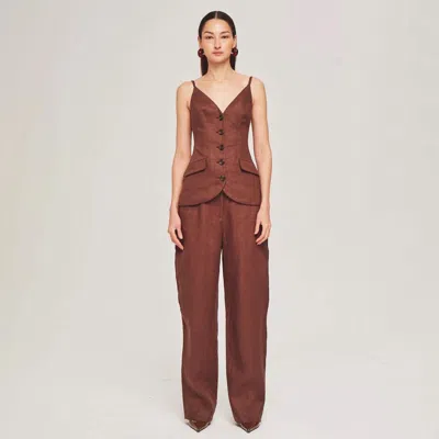 Ronny Kobo Oliver Linen Vest In Basalt In Brown