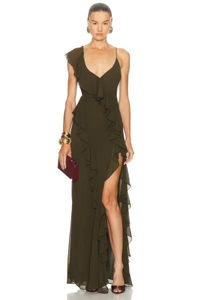 Ronny Kobo Olivialle Ruffled Chiffon Maxi Dress In Green