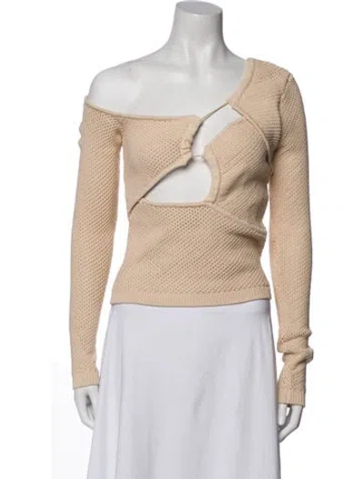 Pre-owned Ronny Kobo One-shoulder Long Sleeve Crop Top In Neutral