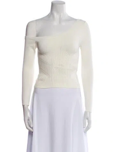 Pre-owned Ronny Kobo One-shoulder Long Sleeve Crop Top In Neutral