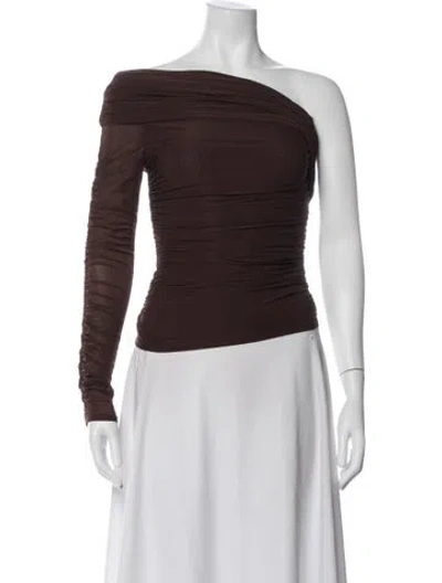 Pre-owned Ronny Kobo One-shoulder Long Sleeve Top W/ Tags In Brown