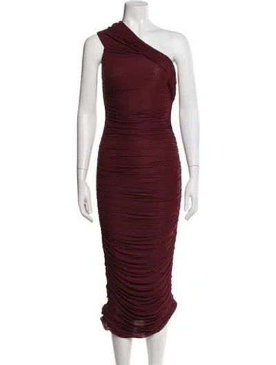 Pre-owned Ronny Kobo One-shoulder Midi Length Dress In Burgundy