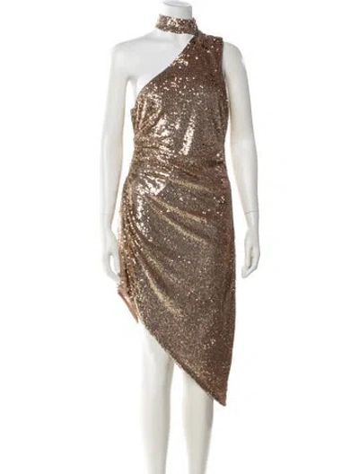 Pre-owned Ronny Kobo One-shoulder Midi Length Dress In Gold