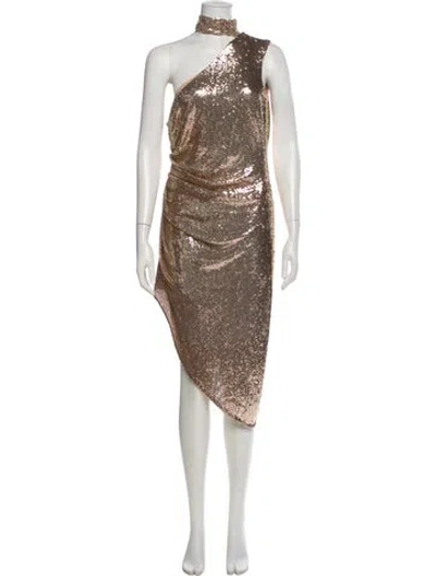 Pre-owned Ronny Kobo One-shoulder Midi Length Dress In Gold