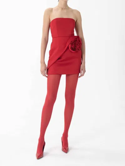 Ronny Kobo Padua Strapless Rosette Mini Crepe Dress In Red