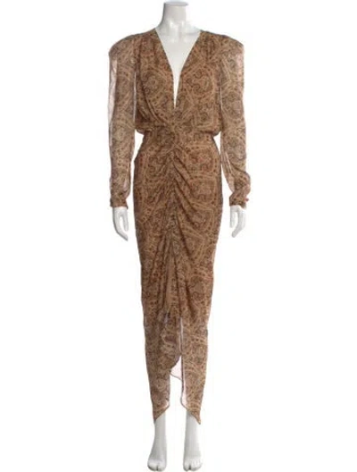 Pre-owned Ronny Kobo Paisley Print Long Dress In Brown