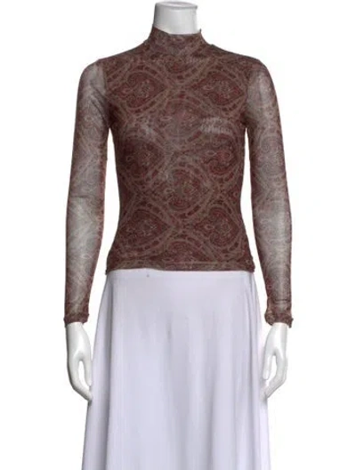 Pre-owned Ronny Kobo Paisley Print Mock Neck Top In Multicolor