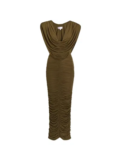 Ronny Kobo Parish Cowl-neck Ruched Midi Dress In Green