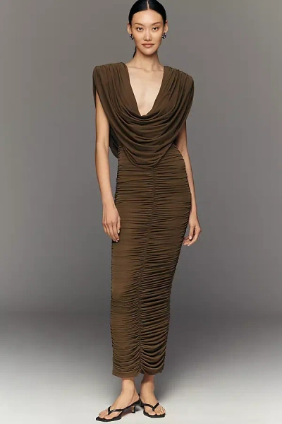 Ronny Kobo Parish Draped Ruched Maxi Dress In Brown