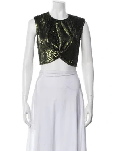 Pre-owned Ronny Kobo Patterned Crew Neck Crop Top In Green