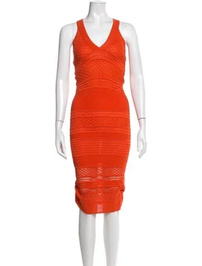 Pre-owned Ronny Kobo Patterned Knee-length Dress In Orange