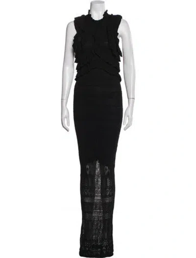 Pre-owned Ronny Kobo Patterned Long Dress In Black