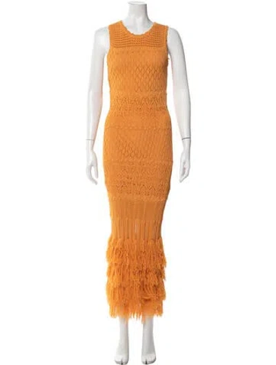 Pre-owned Ronny Kobo Patterned Long Dress In Orange
