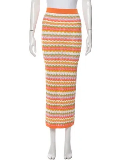 Pre-owned Ronny Kobo Patterned Long Skirt In Orange