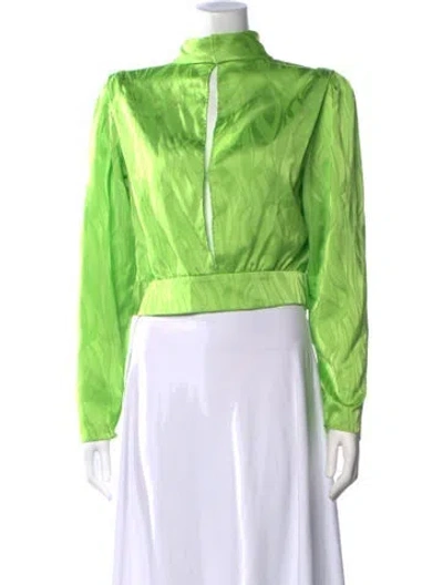 Pre-owned Ronny Kobo Patterned Mock Neck Blouse In Green