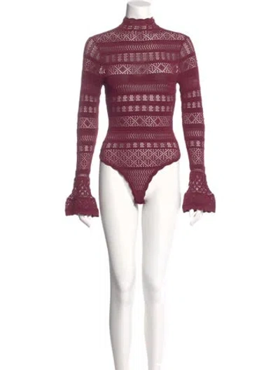 Pre-owned Ronny Kobo Patterned Mock Neck Bodysuit In Burgundy
