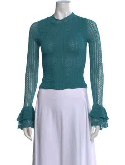 Pre-owned Ronny Kobo Patterned Mock Neck Top In Blue