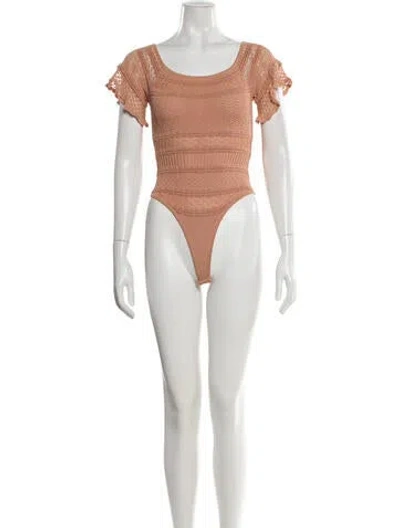 Pre-owned Ronny Kobo Patterned Off-the-shoulder Bodysuit In Neutral