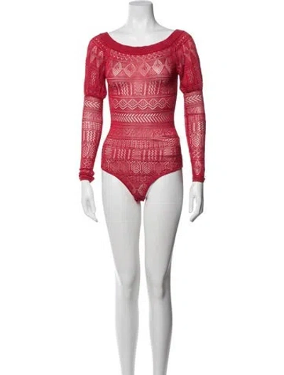 Pre-owned Ronny Kobo Patterned Off-the-shoulder Bodysuit In Red