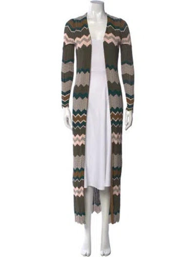 Pre-owned Ronny Kobo Patterned Open Front Sweater In Green