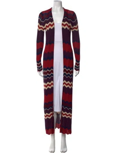 Pre-owned Ronny Kobo Patterned Open Front Sweater In Purple