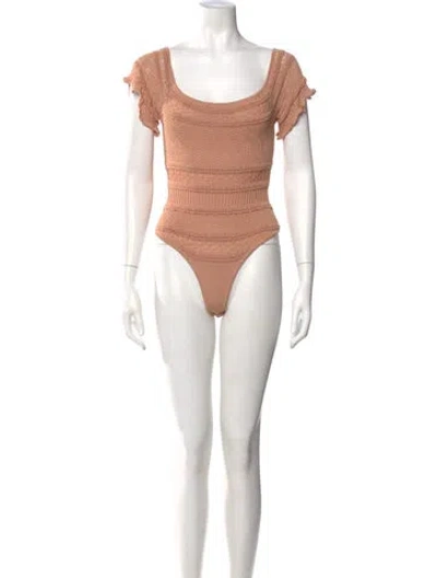 Pre-owned Ronny Kobo Patterned Square Neckline Bodysuit In Neutral