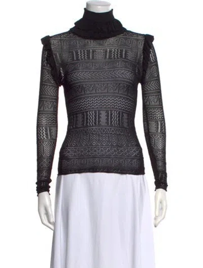 Pre-owned Ronny Kobo Patterned Turtleneck Top In Black