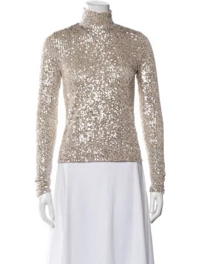 Pre-owned Ronny Kobo Patterned Turtleneck Top In Neutral